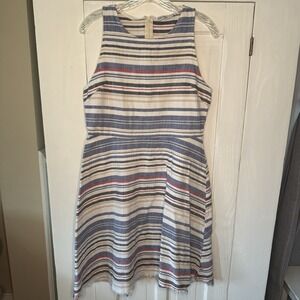 Zara Basic LG Denim Couture Sleeveless Fit N Flare Striped Dress Distressed Hem